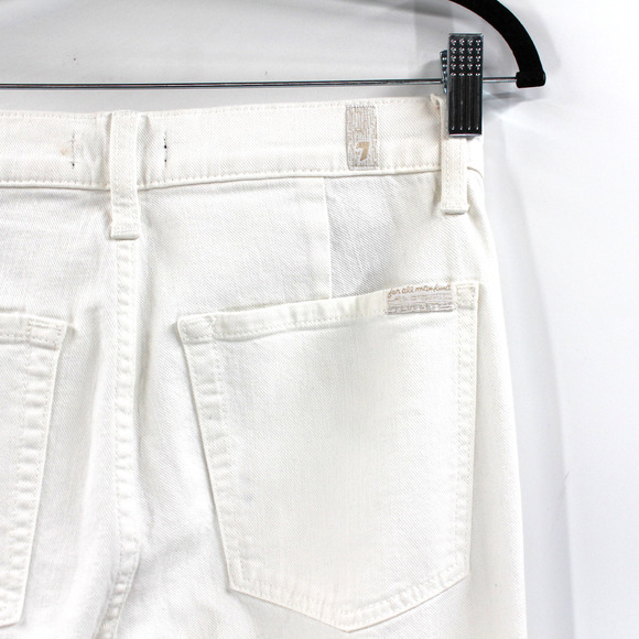 7 For All Mankind Flare Slit Jeans NEW White Denim Mid Rise Slim Leg Size 27 - Picture 5 of 9